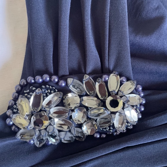 Adrianna Papell Women's Evening Gown Navy Blue Shirred Beaded Sleeveless Sz 10 - Picture 11 of 15